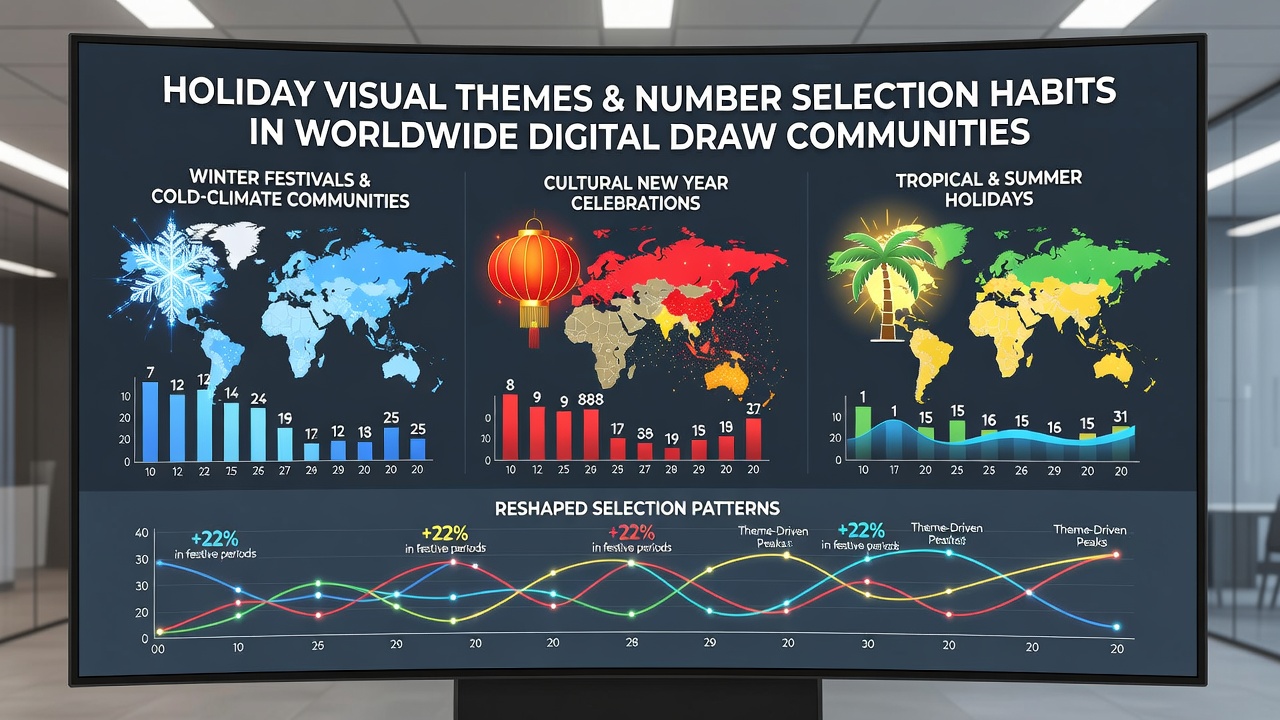 Comparative charts displaying shifts in number frequency before and during holiday visual theme activations in worldwide digital draw communities