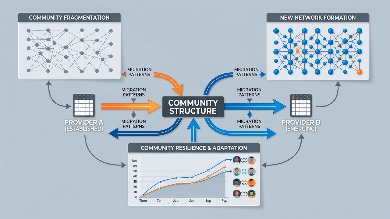 Network diagram showing player connections shifting between bingo software ecosystems