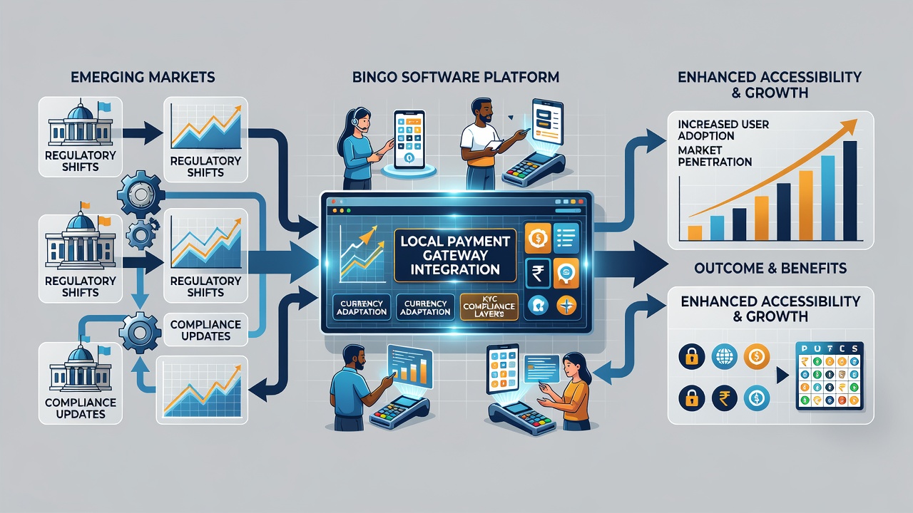 Mobile bingo application screens displaying localized payment gateway options and regulatory compliance indicators