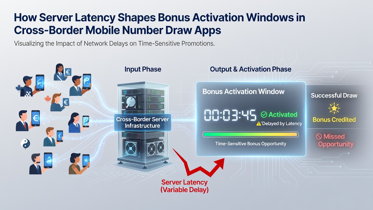 Mobile app interface displaying delayed bonus notification due to server response lag in number draw games