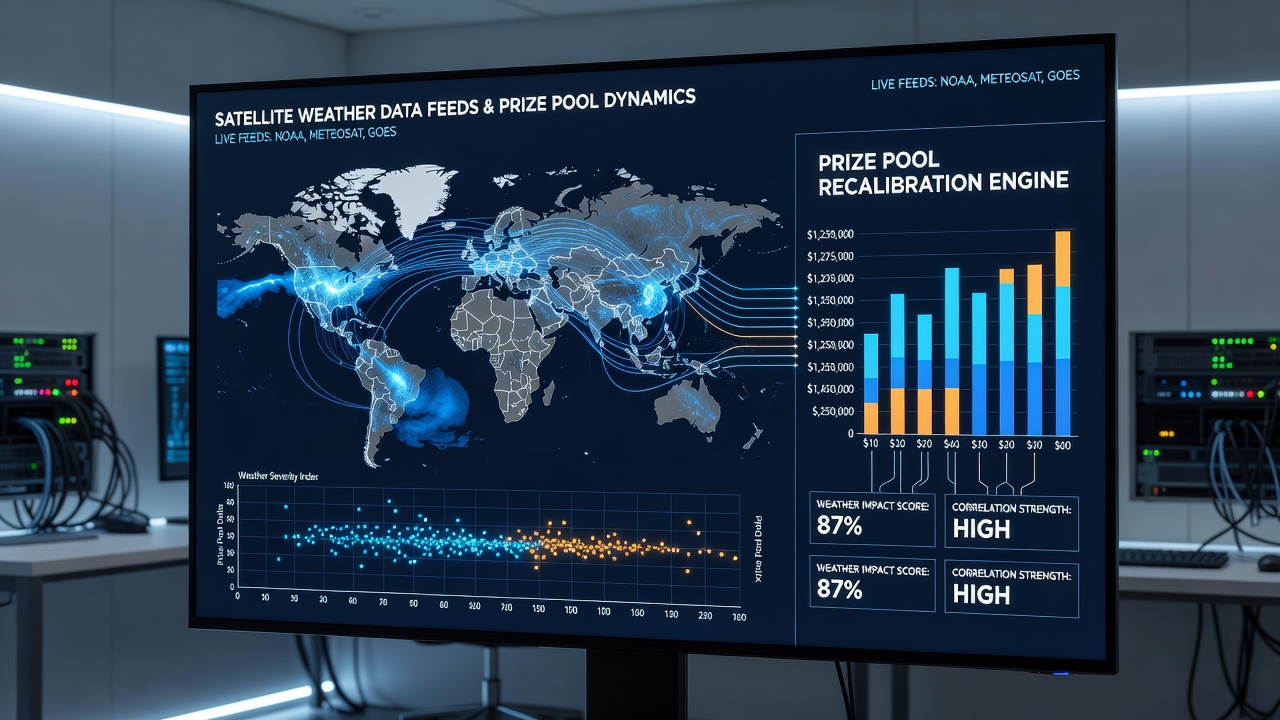Real-time dashboards displaying prize pool adjustments tied to multinational weather data correlations