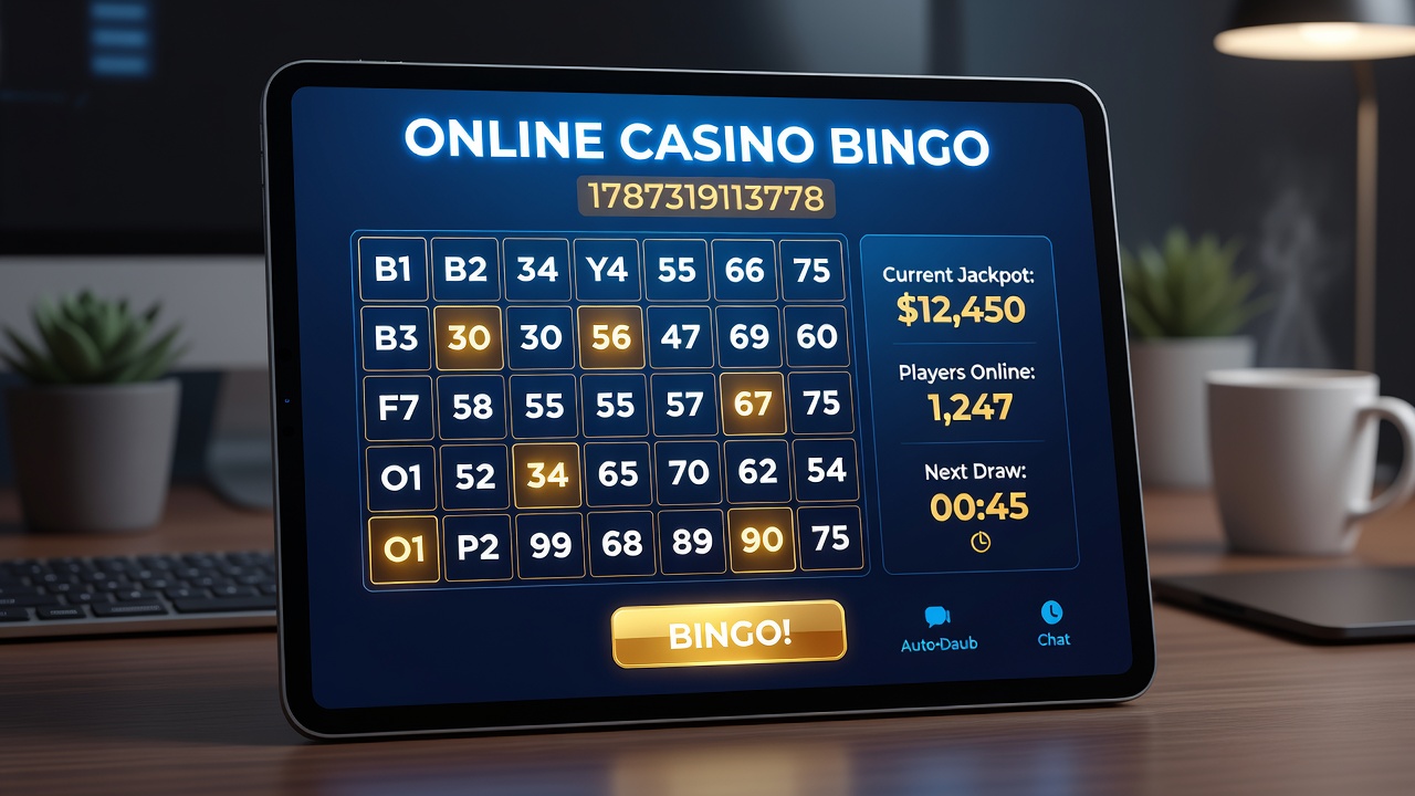 Mobile device displaying active online bingo game session
