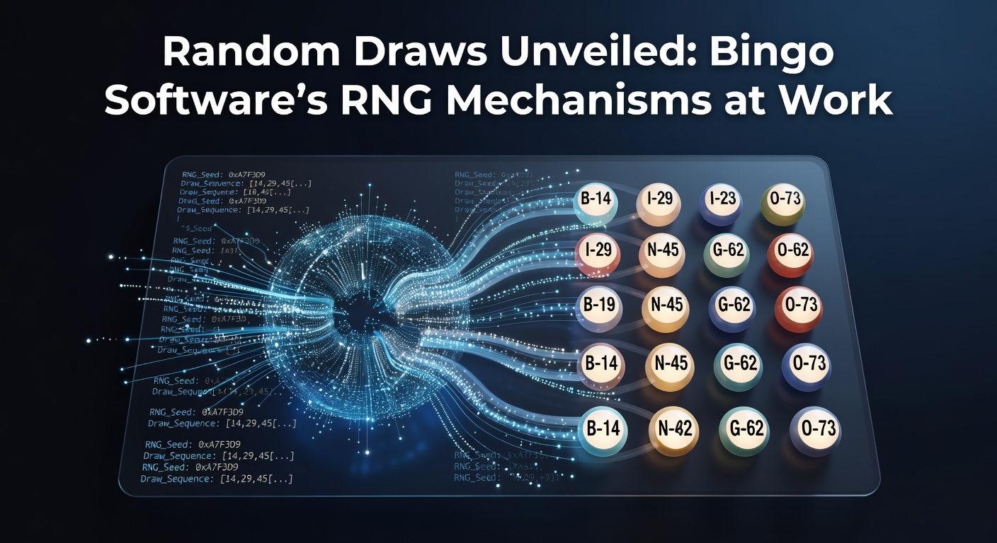 Digital visualization of RNG algorithms generating bingo ball numbers in a software simulation